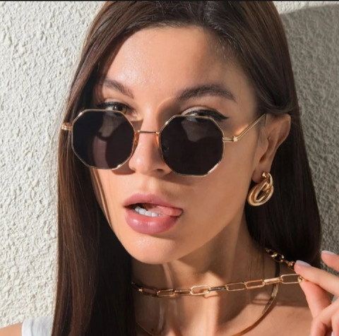 NEW Trading metal frame glasses/ retro polygon Gradient Mirror sunscreen sunglasses